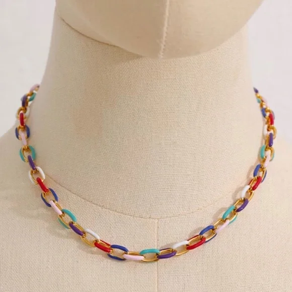 LAST ONE New Rainbow Color Block Chain Choker Necklace ~ Stainless Steel Enamel - Picture 14 of 16